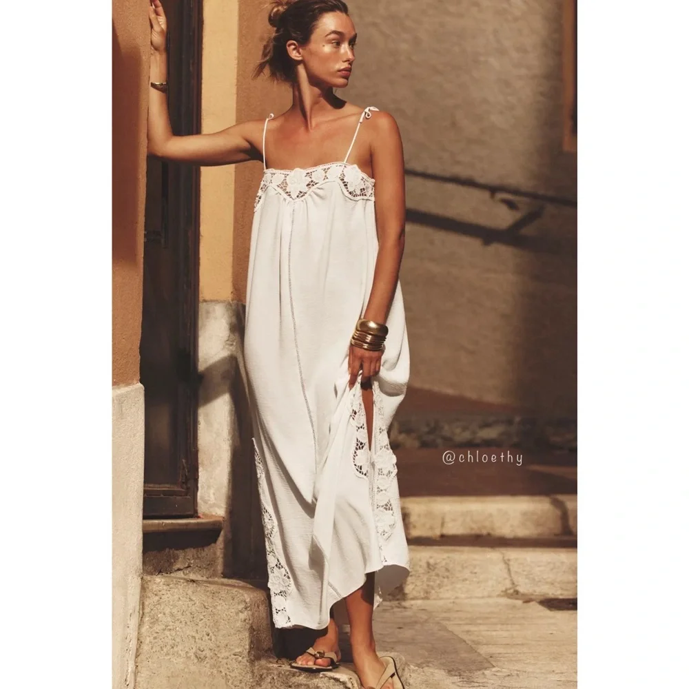 Zara White Maxi Dress with Lace Details - Picture 1 of 13